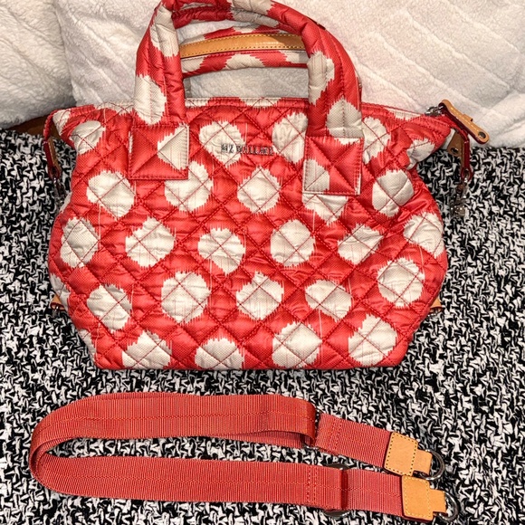MZ Wallace Coral Polka Dot Medium Sutton Quilted Tote Bag Print w/STRAP RARE HTF - Picture 12 of 13